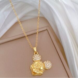 925 Sterling Silver Gold Mickey Mouse Pendant Necklace